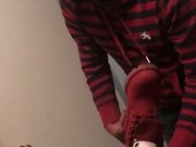 Red Timberland boots, big feet long toes