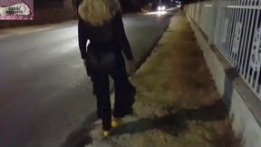 Mel showing off in public on the side of the road 13