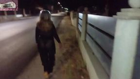 Mel showing off in public on the side of the road 13