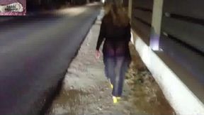 Mel showing off in public on the side of the road 13