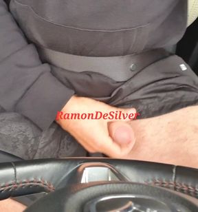 Master Ramon drives his divine cock for a walk in the car in a sexy black outfit and massages his hot penis, horny