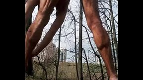 Naked exercise in the park