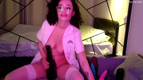 Sexy MILF rides top on bottle and dildo and gets an orgasm