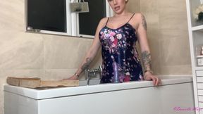 Satin Nighty Dildo Fuck in the Bath