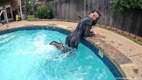 Petra Swims in a Velvet Jumpsuit