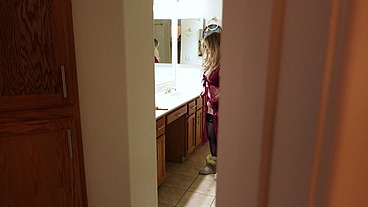Stepmom prepares for bed while stepson watches and masturbates until he is caught and she lets him put it in