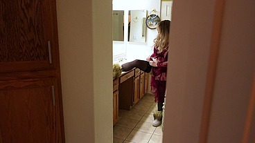 Stepmom prepares for bed while stepson watches and masturbates until he is caught and she lets him put it in