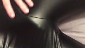 Crossdress tease wet look leggings