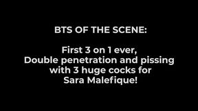 bts of the scene: first 3 on 1 ever, double penetration and pissing with 3 huge cocks for sara malefique!