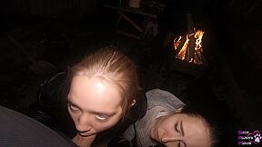 Ffm Threesome Sucking On The Backyard