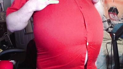 Red Button Up Tight Belly Inflation