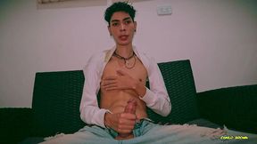 sexy skinny twink magic c jerking his big cock and shooting his cum on your face