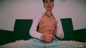 sexy skinny twink magic c jerking his big cock and shooting his cum on your face