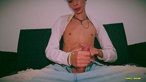 sexy skinny twink magic c jerking his big cock and shooting his cum on your face