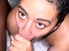 Amateur brunette works on a big cock