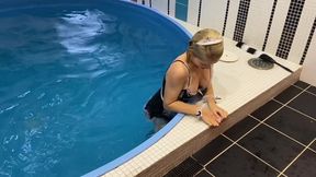 Sexy Maid Gets Wet in the Pool! Jump a Lot and Stripping!