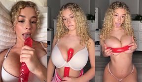 Curly Busty Blonde Kira Pregiato Plays With Her Dildo
