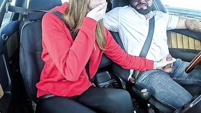 A taxi driver with a big black cock fucked a young red-haired slut with teen tits