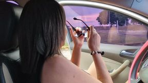 Katherine driving on sexy pink heels