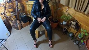 milfycalla- a lot of cum on my black down jacket and black leather leggings 216