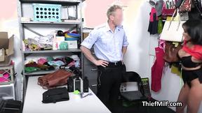 ”Latin milf suspect with ass plug gags on officers cock”