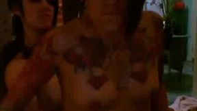Two nasty tattooed lesbian babes fondle each other on webcam
