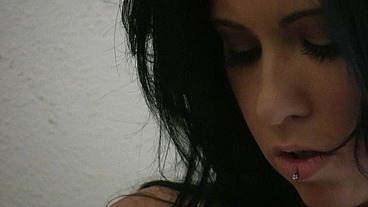 Purefilmstv - Beautiful brunette model pierces her stockings to masturbate