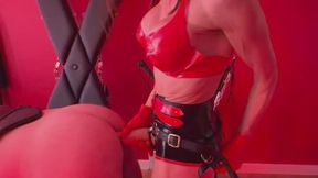 Part 2 - Red Latex Gloves & Thigh High Boots: Mistress Unlocks Cameraman to Pound Her Bound Chastity Slave