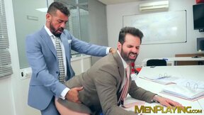 Suited hunk Dani Robles has his tight bushy butt rimmed hard