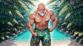 Handsome Bald Old Man Shirtless
