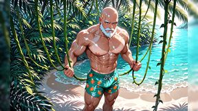 Handsome Bald Old Man Shirtless