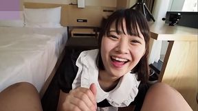 Japanese beauty. Black-haired, big-breasted Nonomiya-chan, creampie sex, blowjob and oral ejaculation, drinking sperm. Uncensored. Beautiful shaved pussy. Maid cosplay