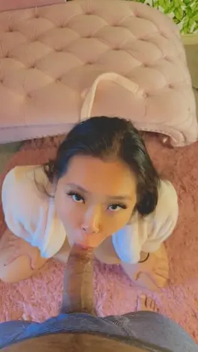 Asian babe sucks balls and cock, swallows surprise facial