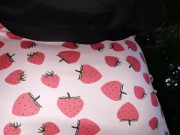 Crossdresser walks through the forest