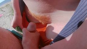 Risky Public Beach: Ginger MILF's Big Mounds & Red Hairy Pussy