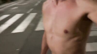 Crazy naked walk at night. Risky public nudity