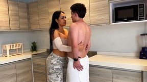 Hot latina maid satisfies both desires in steamy FFM threesome