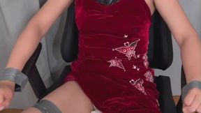 Punished Mission: Ada’s Restrained Vibrator Reward? Red Dress, Silver Tape, No Escape