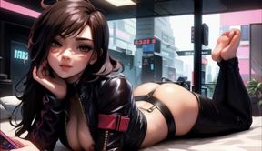 Cyberpunk Motorcycle Chick Rendez-Vous at the High Rise Hotel AI