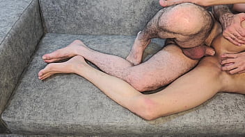 Slutty Twink Bitch Worships Daddy&#039_s Feet and Get Along with His Big White Cock in the Shower