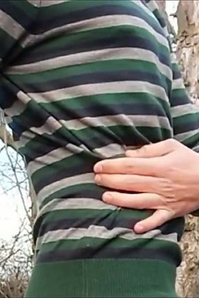 Twink Belly Grows Under a Sweater Outside - Air Belly Inflation