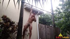 Boy Soaking Humid & Nude in the Rain While Doing Pull-ups Eden Adonis