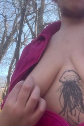 Ftm Topless Hiking: Breastplay in a Mossy Forest
