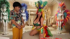 Sideways pose interracial fuck with a curvy brunette Kari Cachonda