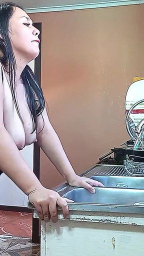My Big Ass Stepmother Couldn't Resist in the Kitchen - Real Amateur Sex.