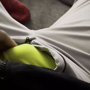 Soldier Jerking off in baseball pants after a morning game wearing a yellow jock!