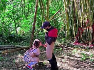 Outdoor Tease Plaid Petticoat Chick Deepthroat and Throat Creampie