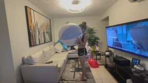 Owllete blows up and spits on beach ball