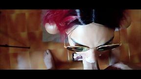 milf with sunglasses gives a blowjob with a pov facial