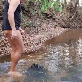 Outdoor jerking with a dildo